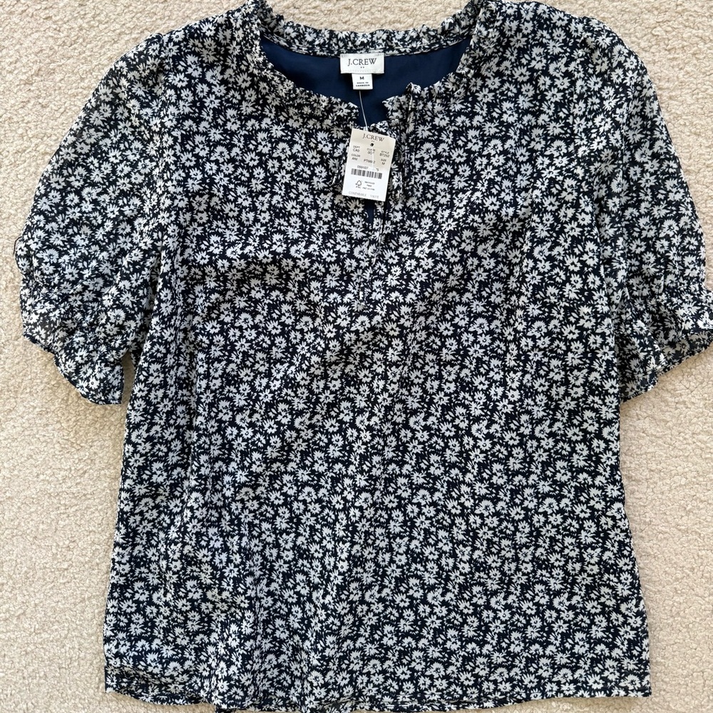 J. Crew Navy and White Floral Blouse